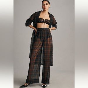 Porridge sold at Anthropologie SheerWide leg plaid high waist trousers.